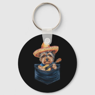 Sombrero Yorkshire Terrier Hond speelt gitaar Cinc Sleutelhanger