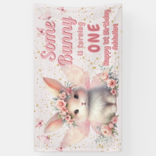 Some Bunny 1st Birthday Fairy Butterflies Spandoek (Verticaal)