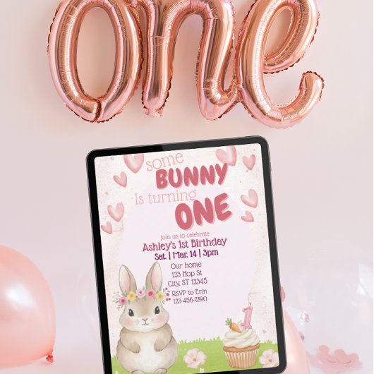 Some Bunny First Birthday, Pink Invitation