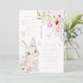 Some Bunny Is 1 Meisje 1e Verjaardag Bloem Vlinder Kaart (Staand voorkant)
