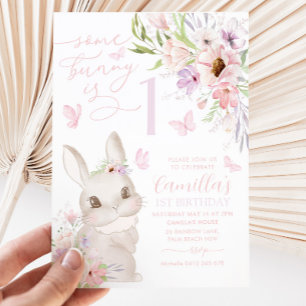 Some Bunny Is 1 Meisje 1e Verjaardag Bloem Vlinder Kaart