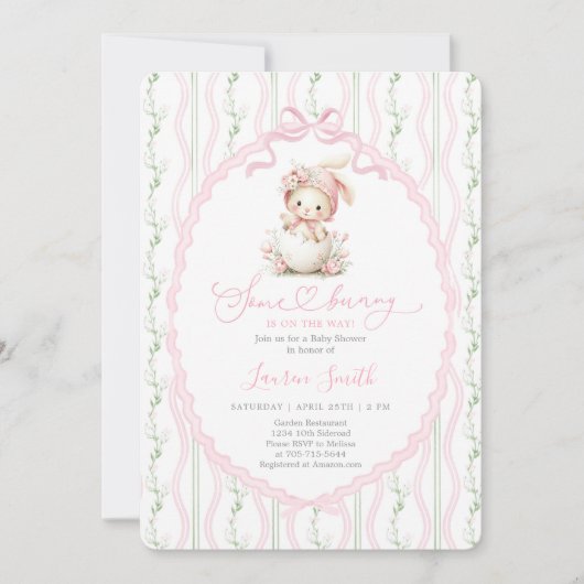Some Bunny Is On The Way Baby Shower Girl Kaart (Voorkant)