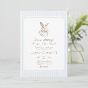 Some Bunny Is On The Way Blauwe Strik Baby Shower Kaart