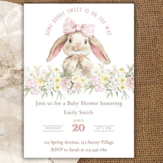 Some Bunny is on the way Invitation Set, Girl Bunn Kaart
