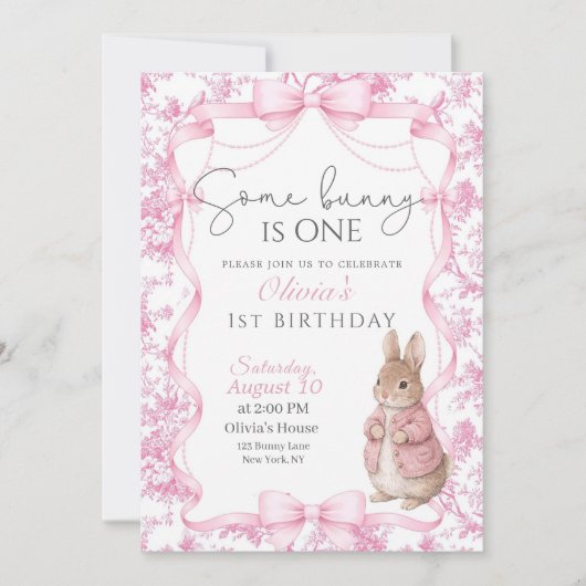 Some Bunny Is One Girl  1st Birthday Invitation Kaart (Voorkant)