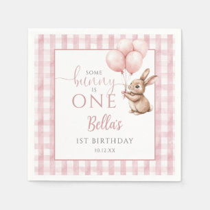 Some Bunny Is One Roze Ballonnen 1e Verjaardag Servet