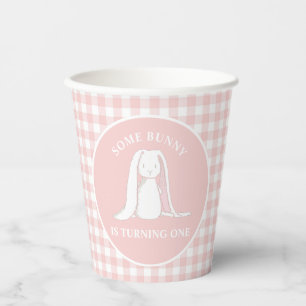 Some Bunny is One Roze Gingham Verjaardag Papieren Bekers