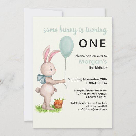 Some Bunny is One Schattige Rabbit Balloon 1st Bir Kaart (Voorkant)