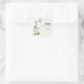 Some Bunny is One Schattige Rabbit Balloon 1st Bir Vierkante Sticker (Tas)