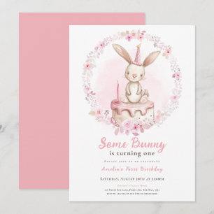 Some Bunny is One Wildflowers Pink Rabbit First Kaart