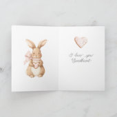 Some Bunny Loves You Pink Bow Heart Cookie Kaart (Binnen)