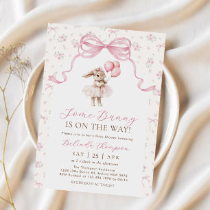 Some Bunny Roze Strik Bloemige Baby Shower Kaart
