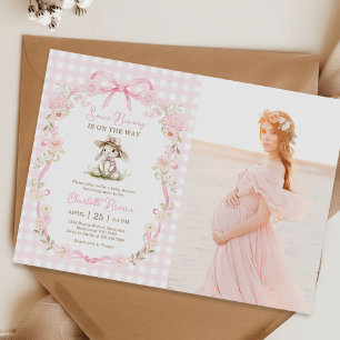 Some Bunny Roze Strik Das Baby Shower Foto Kaart