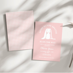 Some Bunny Special Roze Gingham Baby Shower Kaart