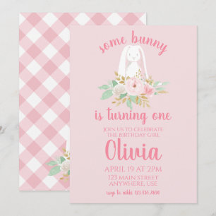 Some Bunny Verjaardagsuitnodiging bloemrijk en Roz Kaart