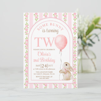 Some Bunny Vintage Rabbit 2nd Birthday Invitation Kaart