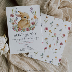 Somebunny Baby shower Invitation Wildflower Kaart