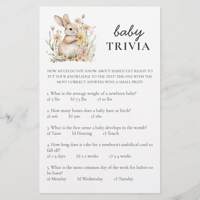Somebunny Baby shower spel: Baby Trivia (Voorkant)