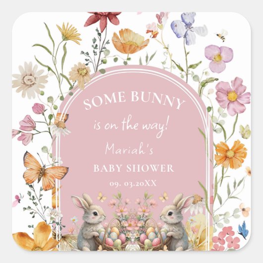 SomeBunny Easter Wildflower Baby shower Vierkante Sticker (Voorkant)