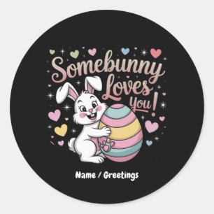 Somebunny houdt van je Schattigee konijn paascadea Ronde Sticker