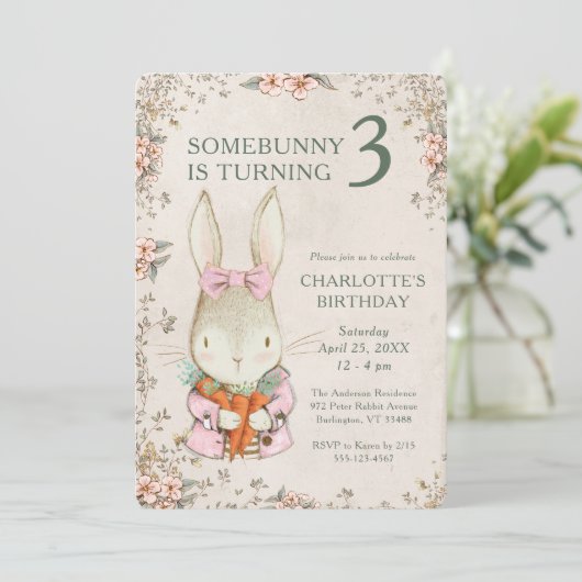 Somebunny is Turning Three 3rd Birthday Invitation (Debout devant)