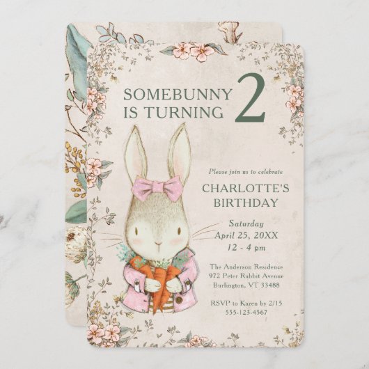 Somebunny is Turning Two 2nd Birthday Invitation (Devant / Derrière)