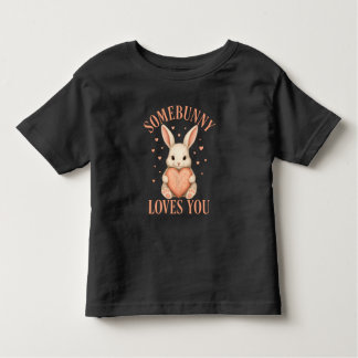 Somebunny Loves You Cute Bunny Black T-Shirt