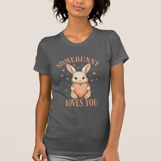 Somebunny Loves You Cute Bunny Dark Grey T-Shirt (Devant)