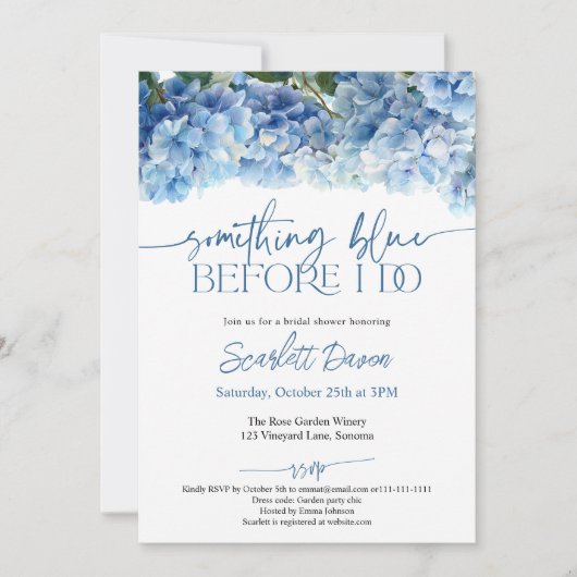 Something Blue Before I Do Blue Hydrangea Bridal Kaart (Voorkant)