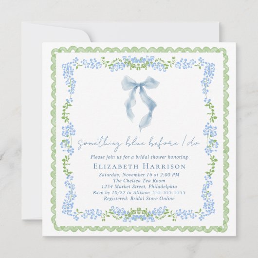 Something Blue Before I Do Bow Bridal Shower Kaart (Voorkant)