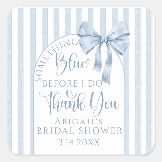 Something Blue Before I Do Bow Thank you Vierkante Sticker (Voorkant)