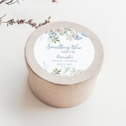 Something Blue Before I Do Florale Bruiloftsuitnod Ronde Sticker