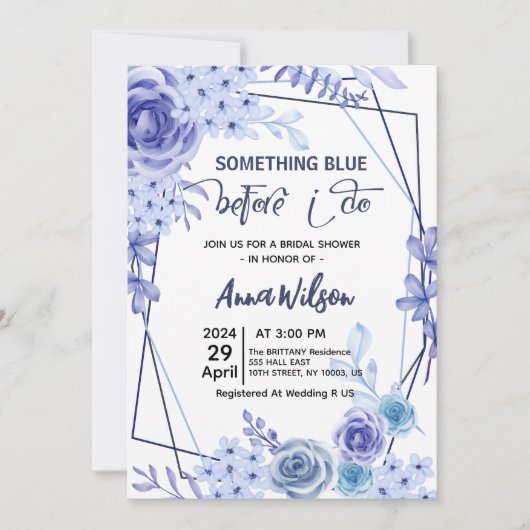Something Blue Before I Do hortensia Bruidsdouche Kaart (Voorkant)