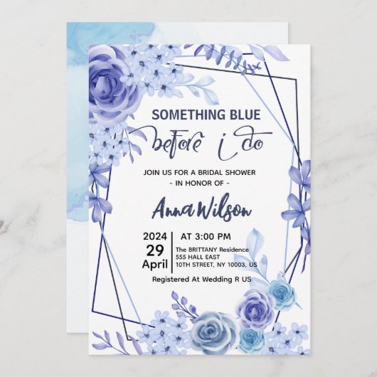 Something Blue Before I Do hortensia Bruidsdouche Kaart (Voorkant / Achterkant)