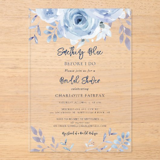 Something Blue Before I Do Script Bridal Shower Acryl Uitnodigingen (Voorkant)