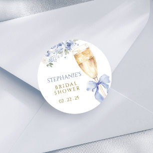 Something Blue Bloemen Boog Champagneglas Ronde Sticker