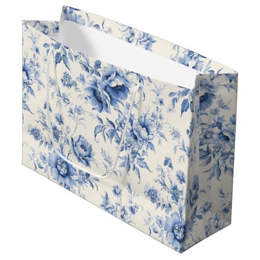 Something Blue Bloemend Dutch Toile Chinoiserie Groot Cadeauzakje (Voorkant Gekanteld)