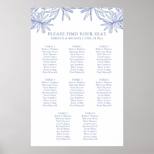Something Blue Botanical Seating Chart Poster (Voorkant)