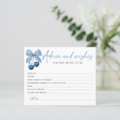 Something Blue Bow Bridal Shower Advice Card (Staand voorkant)