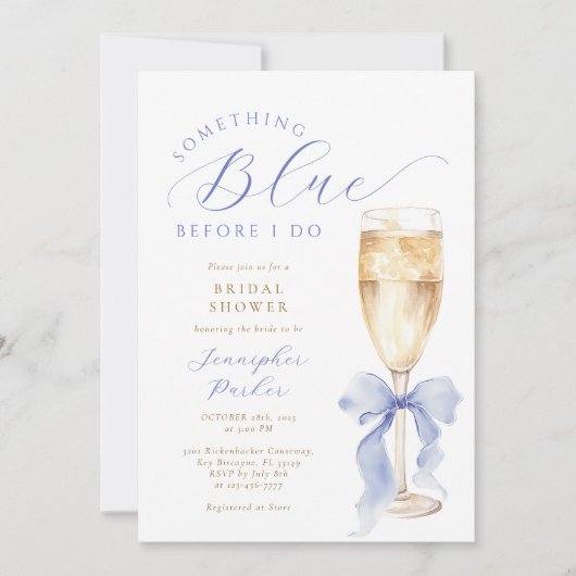 Something Blue Bow Bridal Shower Invitation (Devant)