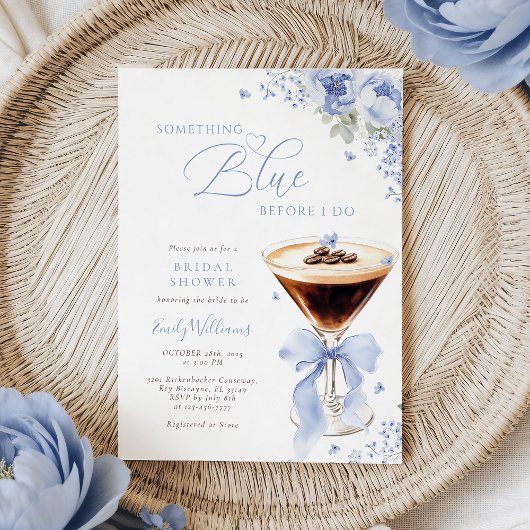 Something Blue Bow Coffee Bridal Shower Kaart