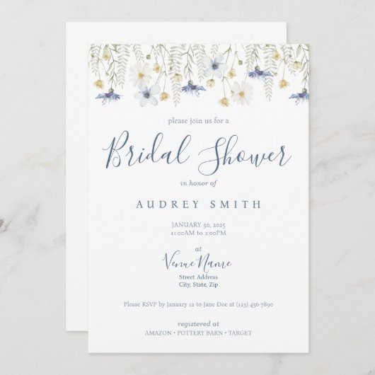 Something Blue Bridal Shower Invitation Kaart (Voorkant / Achterkant)