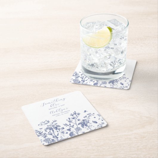 Something Blue Bruidsfeest Papieren Slaghoedje Vierkante Kartonnen Onderzetter (Insitu)