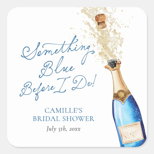 Something Blue Champagne Bruidsbrunch Vierkante Sticker (Voorkant)