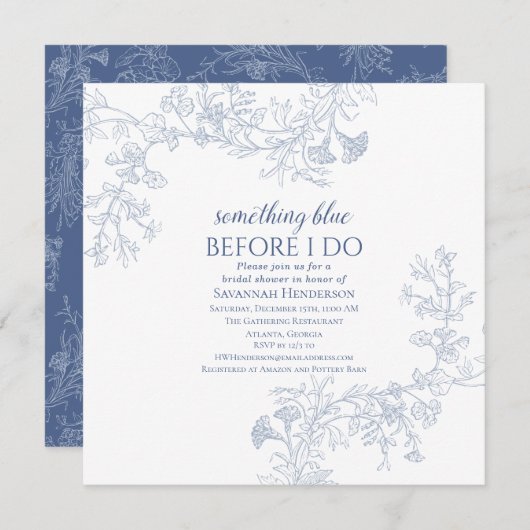 Something Blue Elegant Bruids Douche Uitnodiging (Voorkant / Achterkant)