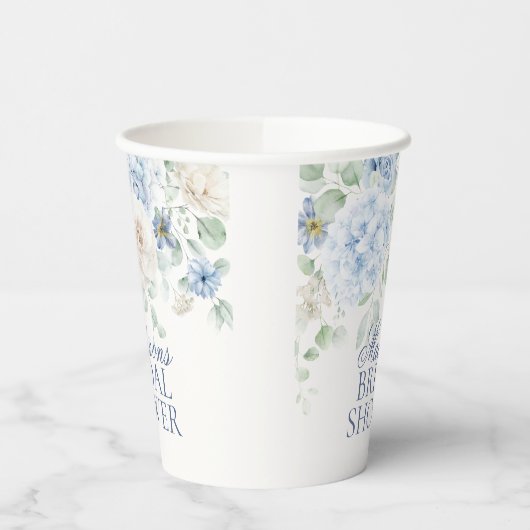 Something Blue Floral Hydrangea Bruiloftsfeest Papieren Bekers (Links)