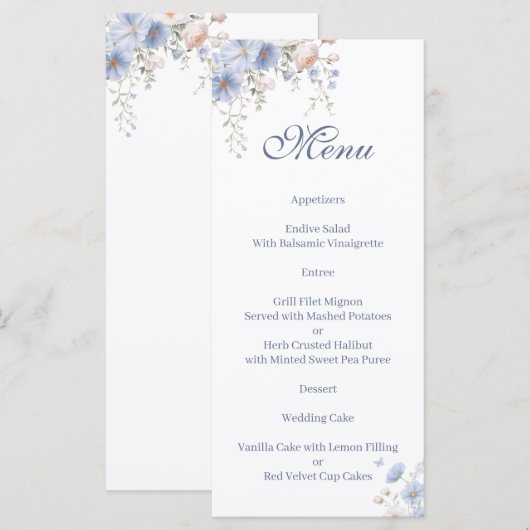 Something blue floral  Menu (Voorkant / Achterkant)
