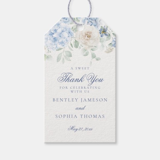 Something Blue Florale Hydrangea Bruiloft Favor Cadeaulabel (Voorkant)
