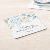 Something Blue Florale Hydrangea Bruiloftsfeest Vierkante Kartonnen Onderzetter (Schuin)