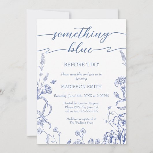 Something Blue French Bridal Shower invitation Kaart (Voorkant)